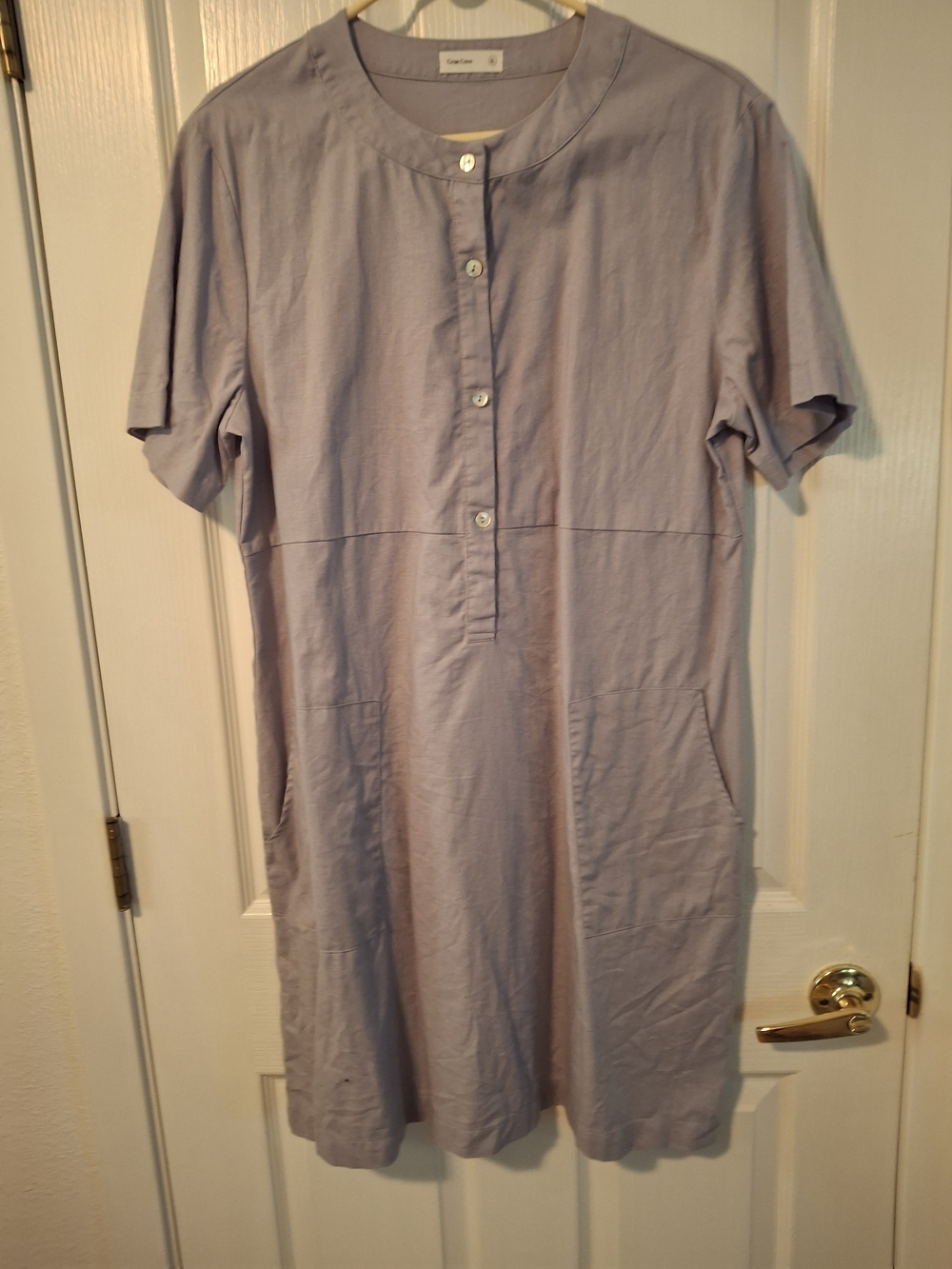 Grae Cove Light Blue-Gray 100% Linen Button-Front Short Sleeve Dress